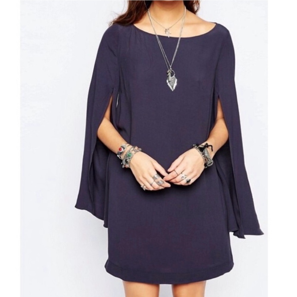 Free People Navy Blue Draped Kimono Split Short Sleeve Shift Mini Dress XS